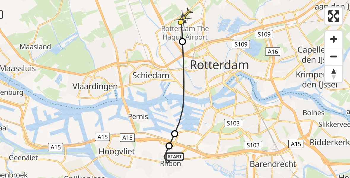 Routekaart van de vlucht: Lifeliner 2 naar Rotterdam The Hague Airport