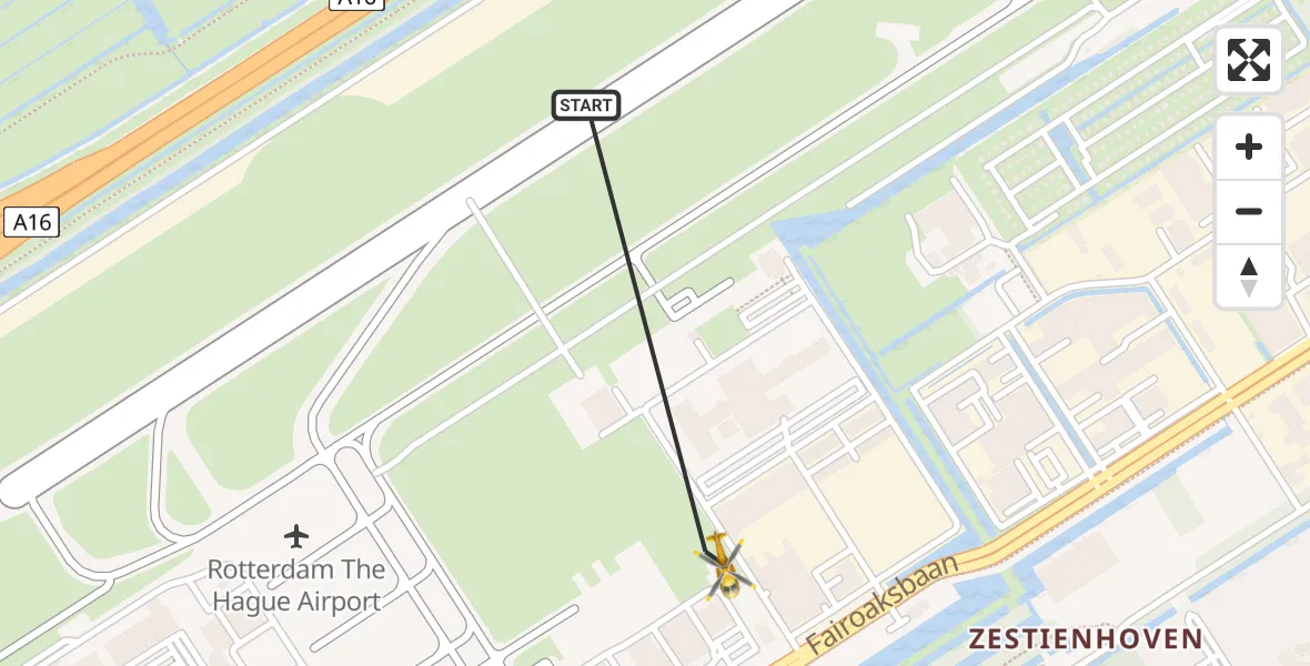 Vluchtroute Traumahelikopter Rotterdam The Hague Airport - Rotterdam The Hague Airport, 17 december 2023, 19:04