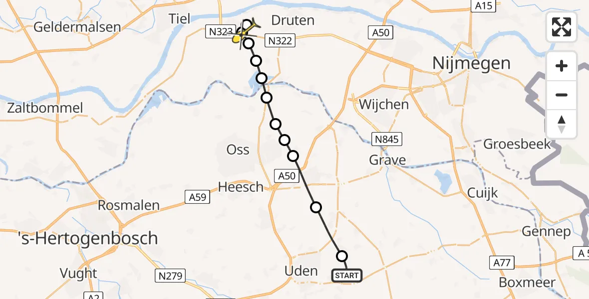 Routekaart van de vlucht: Lifeliner 3 naar Boven-Leeuwen