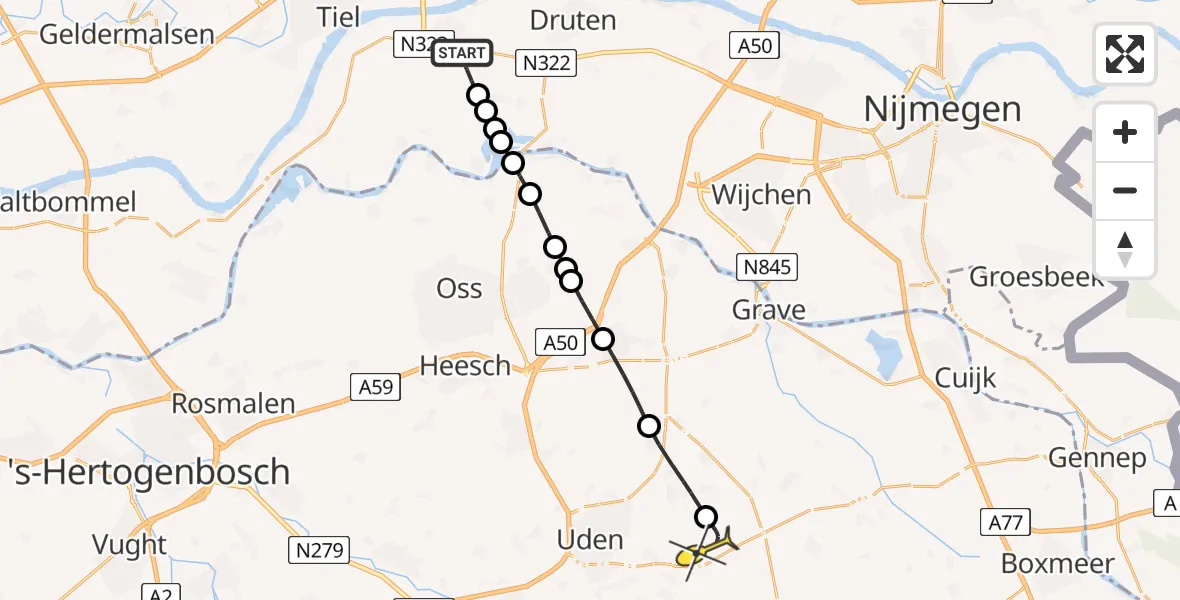 Routekaart van de vlucht: Lifeliner 3 naar Vliegbasis Volkel