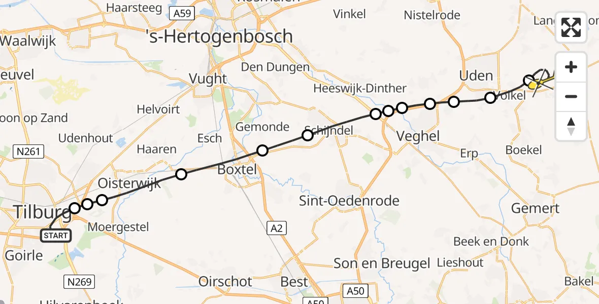 Routekaart van de vlucht: Lifeliner 3 naar Vliegbasis Volkel