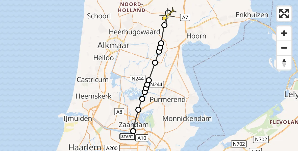 Routekaart van de vlucht: Lifeliner 1 naar Opmeer