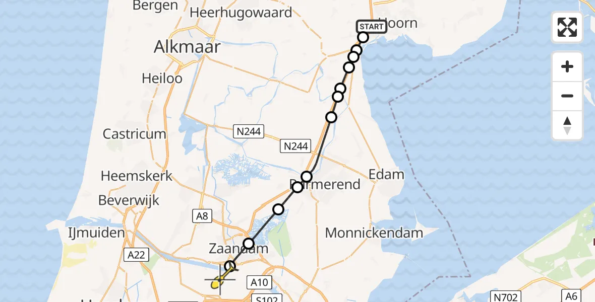 Routekaart van de vlucht: Lifeliner 1 naar Amsterdam Heliport