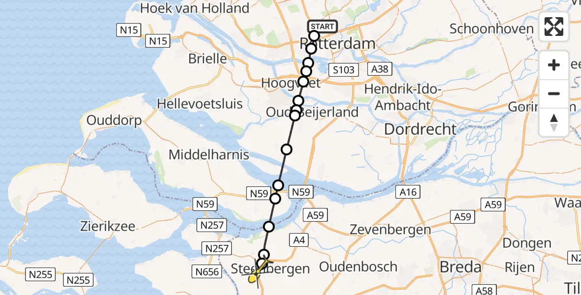 Routekaart van de vlucht: Lifeliner 2 naar Steenbergen