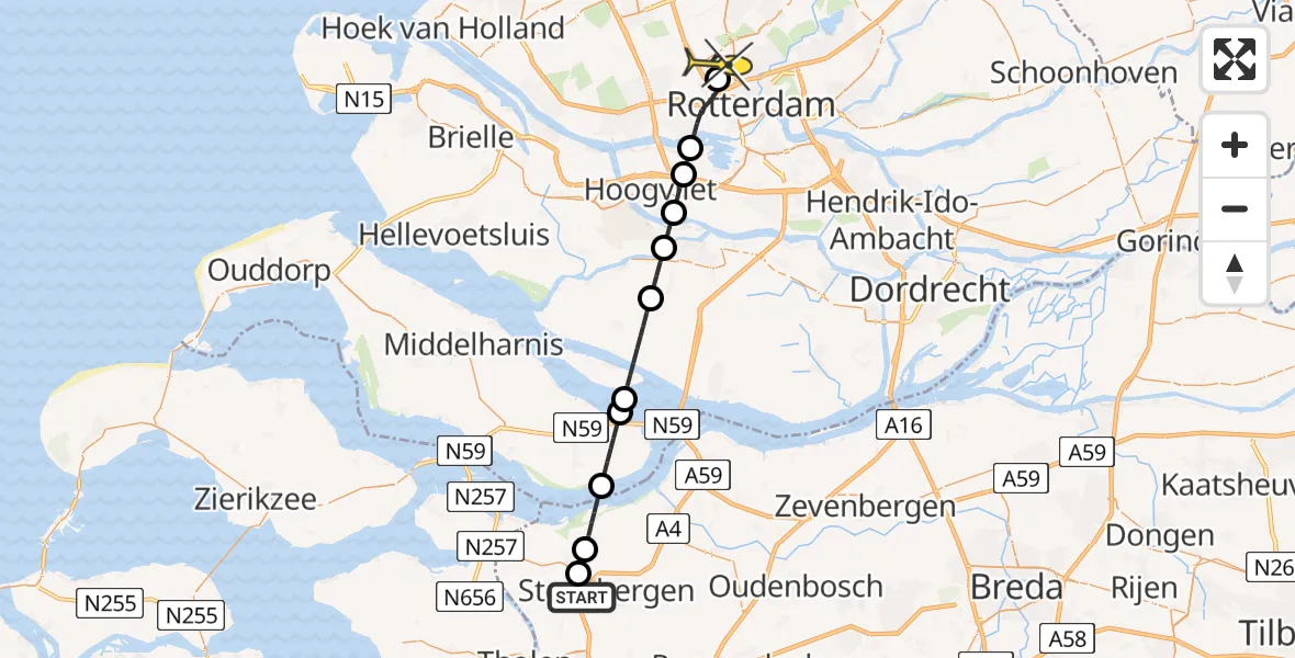 Routekaart van de vlucht: Lifeliner 2 naar Rotterdam The Hague Airport