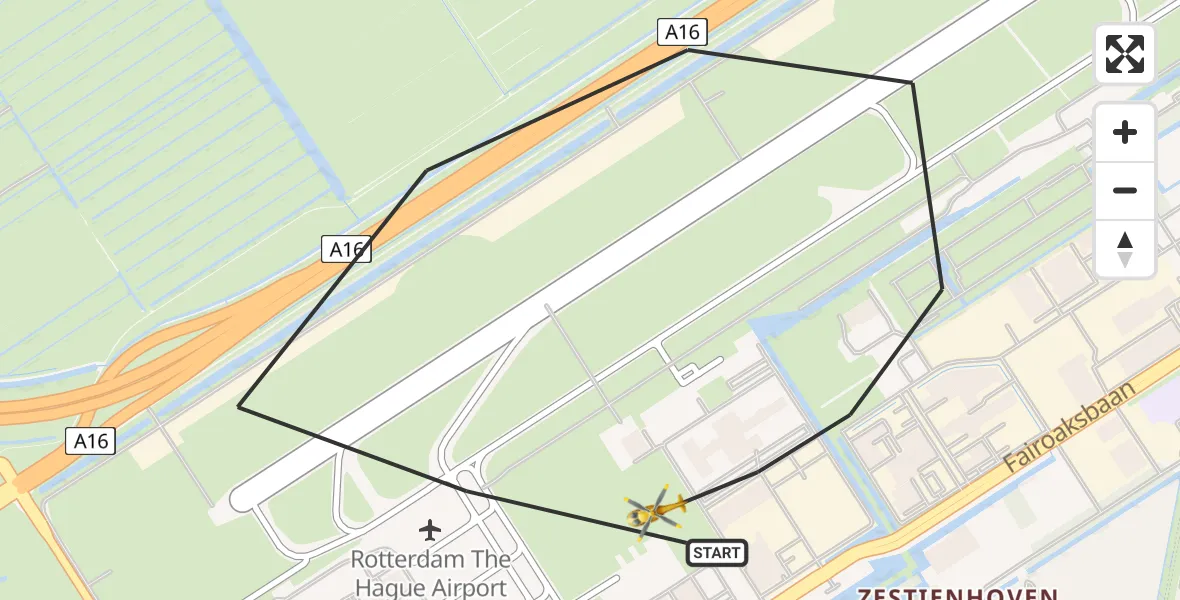 Vluchtroute Traumahelikopter Rotterdam The Hague Airport - Rotterdam The Hague Airport, 18 december 2023, 05:43