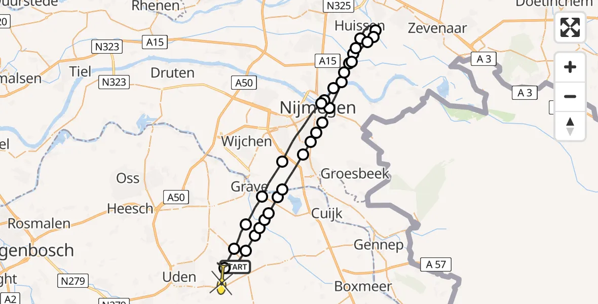 Routekaart van de vlucht: Lifeliner 3 naar Vliegbasis Volkel