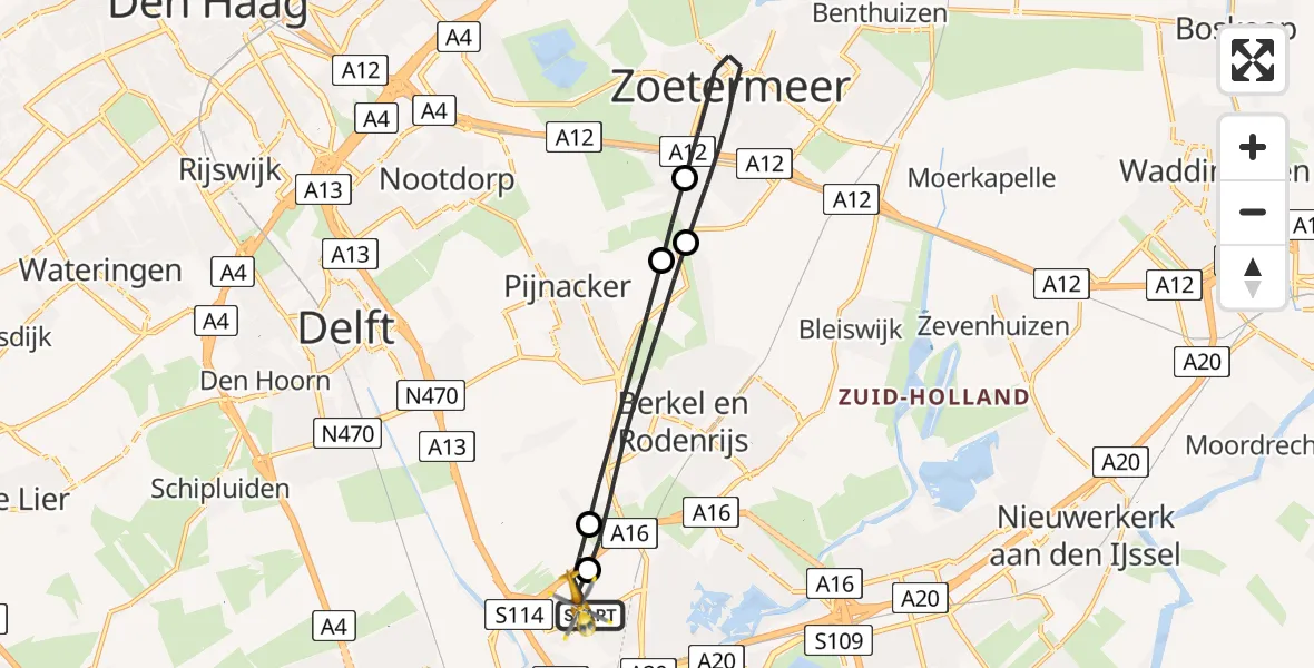 Vluchtroute Traumahelikopter Rotterdam The Hague Airport - Rotterdam The Hague Airport, 18 december 2023, 08:09