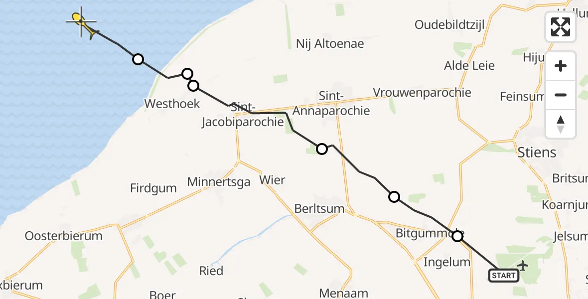 Routekaart van de vlucht: Ambulanceheli naar Formerum