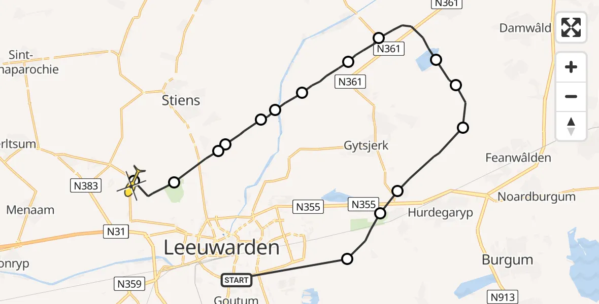 Routekaart van de vlucht: Ambulancehelikopter naar Ingelum