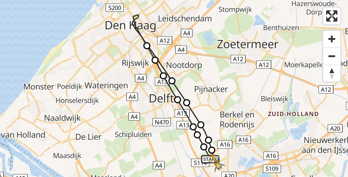 Vluchtroute Traumahelikopter Rotterdam The Hague Airport - Rotterdam The Hague Airport, 18 december 2023, 09:26