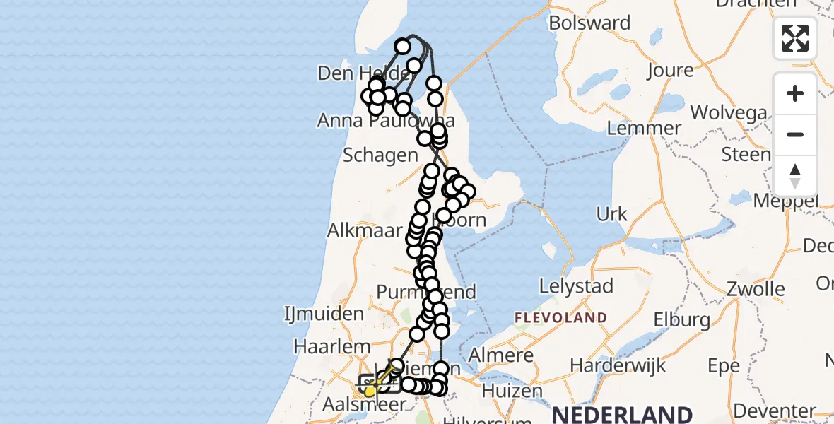 Routekaart van de vlucht: Politieheli naar Schiphol