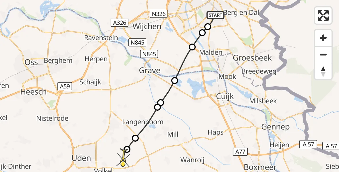 Routekaart van de vlucht: Lifeliner 3 naar Vliegbasis Volkel