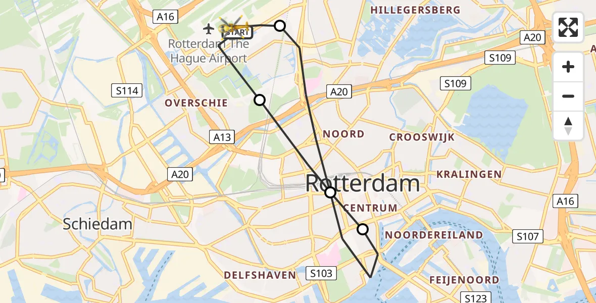 Vluchtroute Traumahelikopter Rotterdam The Hague Airport - Rotterdam The Hague Airport, 18 december 2023, 11:46
