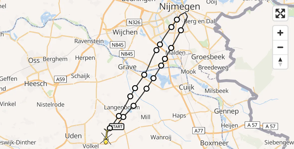 Routekaart van de vlucht: Lifeliner 3 naar Vliegbasis Volkel