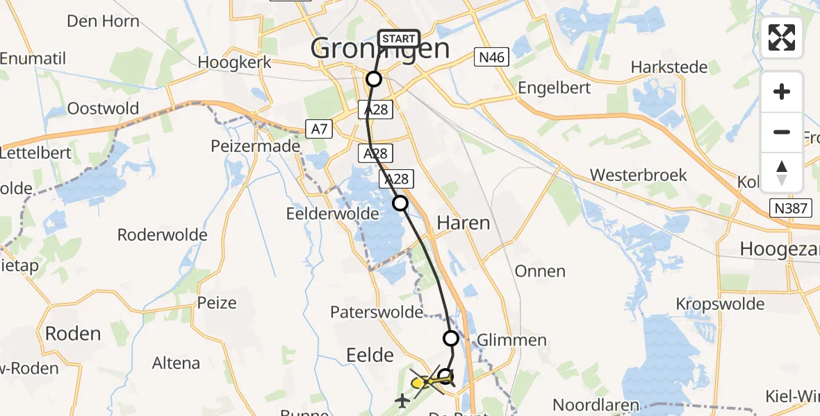 Routekaart van de vlucht: Lifeliner 4 naar Groningen Airport Eelde