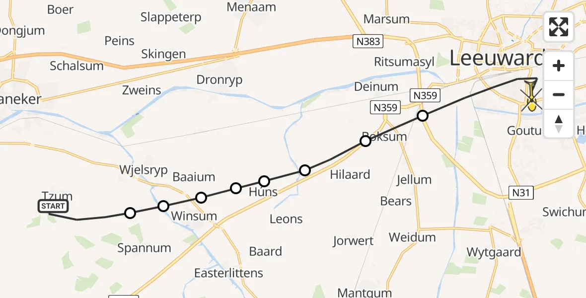 Routekaart van de vlucht: Lifeliner 1 naar Leeuwarden