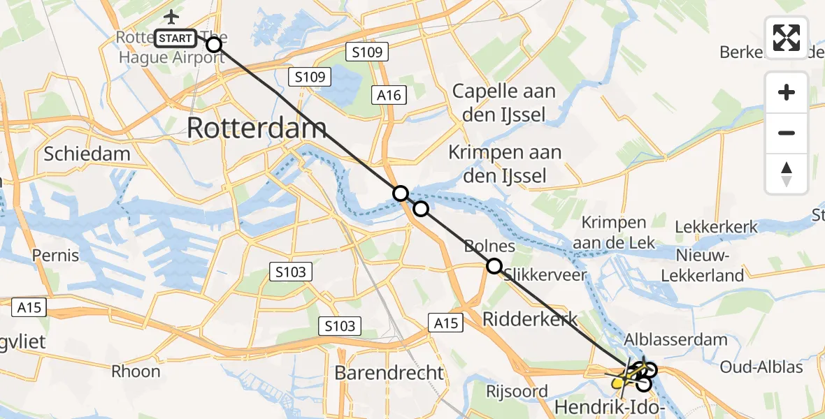 Routekaart van de vlucht: Lifeliner 2 naar Hendrik-Ido-Ambacht