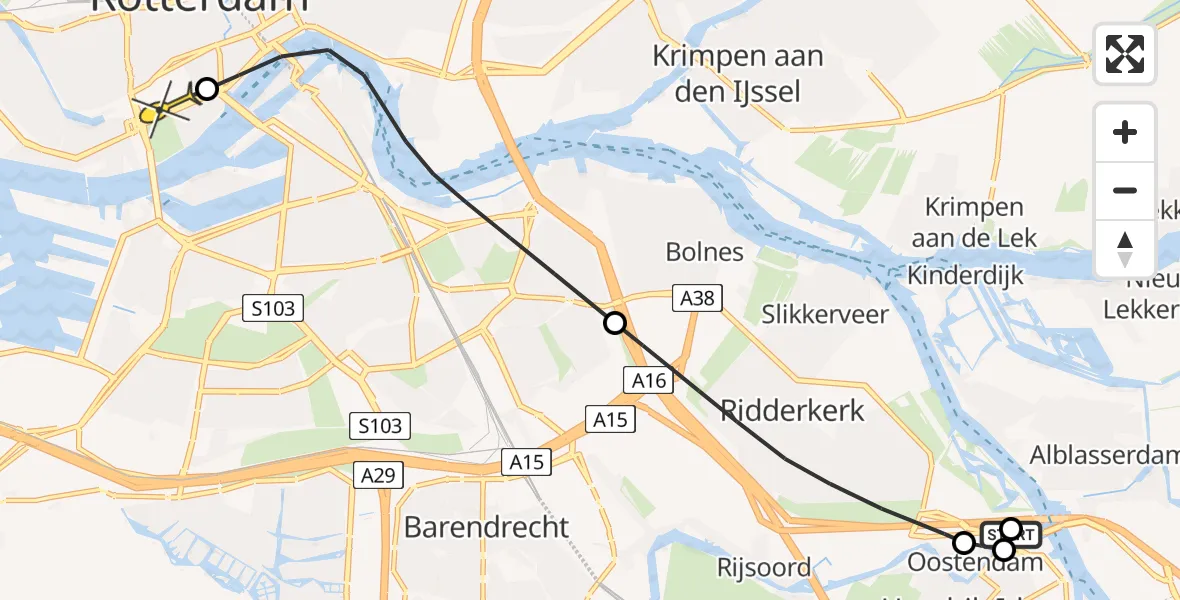 Routekaart van de vlucht: Lifeliner 2 naar Erasmus MC