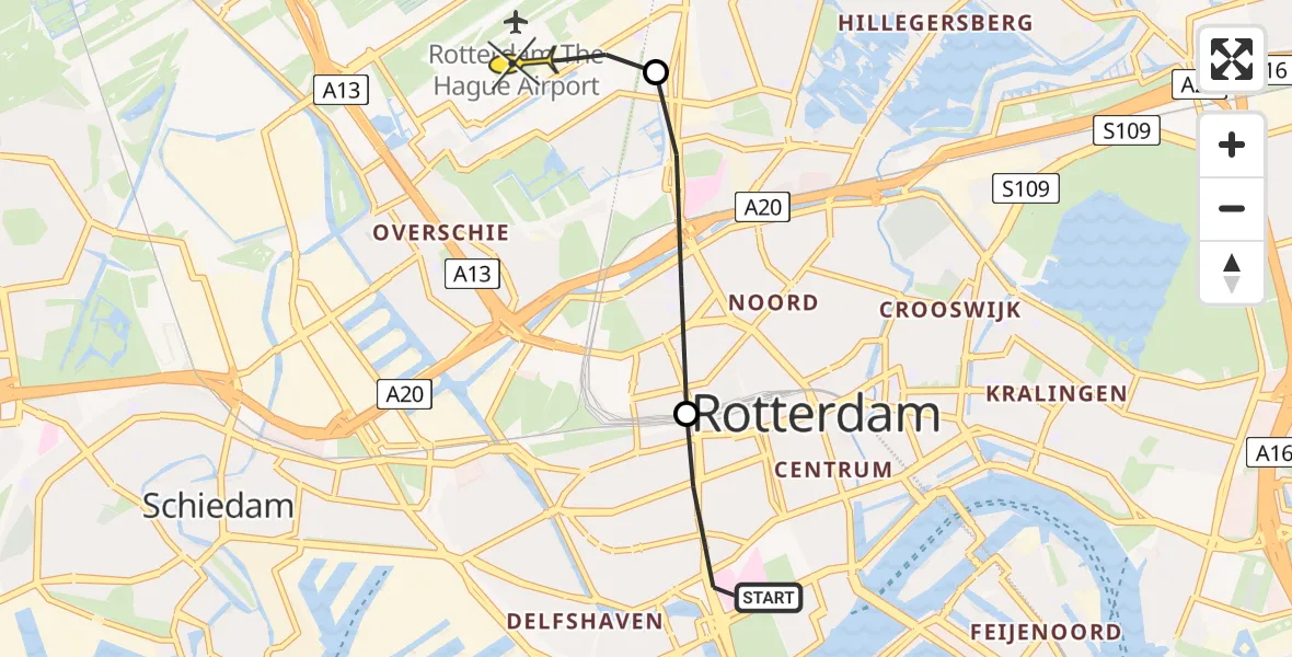 Routekaart van de vlucht: Lifeliner 2 naar Rotterdam The Hague Airport