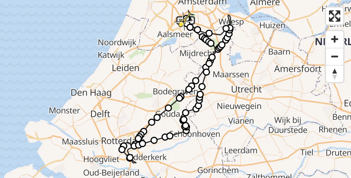 Routekaart van de vlucht: Politieheli naar Schiphol