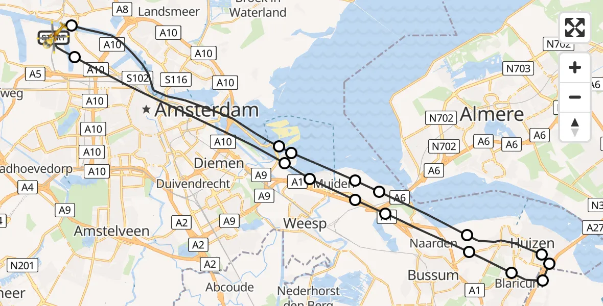 Vluchtroute Traumahelikopter Amsterdam Heliport - Amsterdam Heliport, 18 december 2023, 14:35
