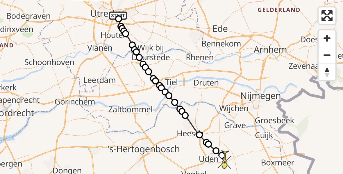 Routekaart van de vlucht: Lifeliner 3 naar Vliegbasis Volkel