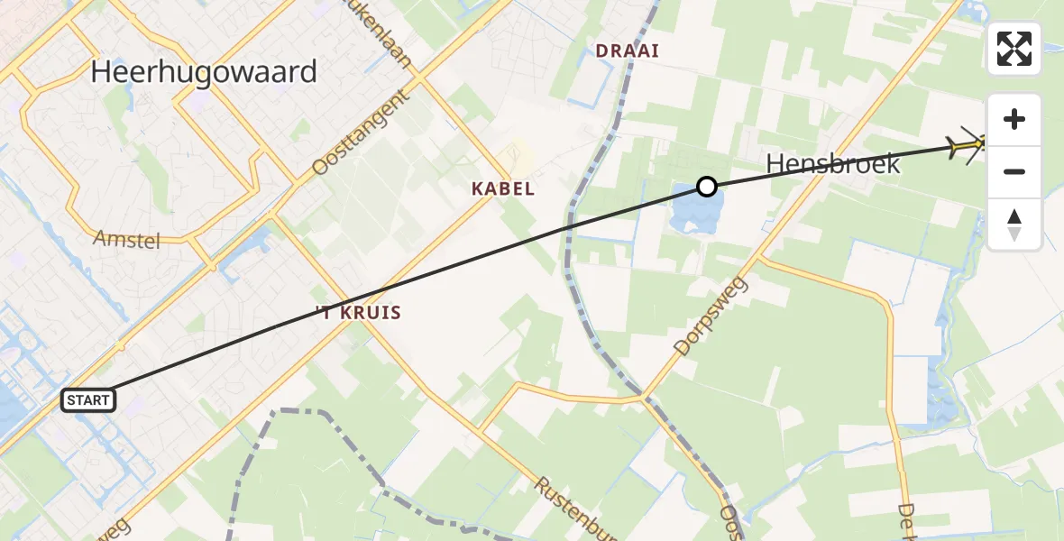 Routekaart van de vlucht: Politieheli naar Hensbroek