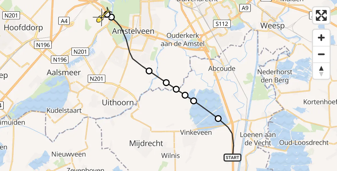 Routekaart van de vlucht: Politieheli naar Schiphol