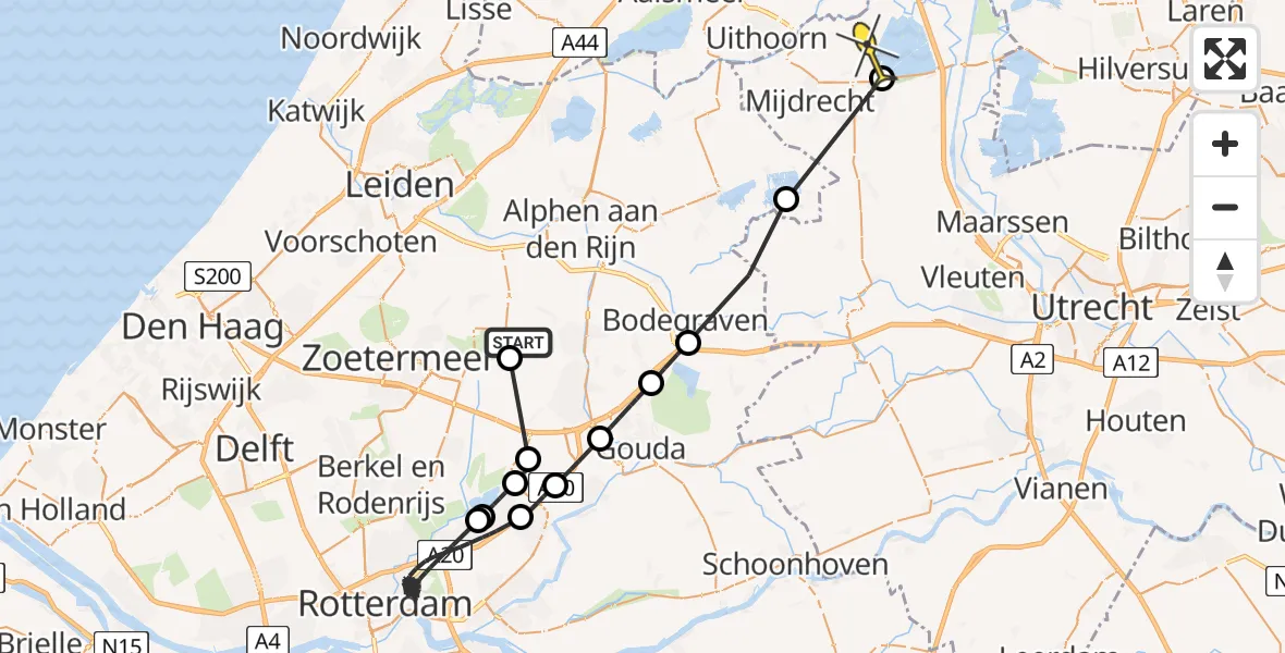 Routekaart van de vlucht: Politiehelikopter naar Waverveen