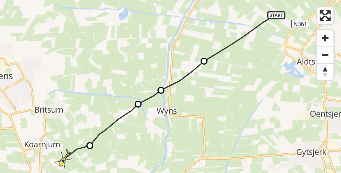 Routekaart van de vlucht: Ambulanceheli naar Koarnjum