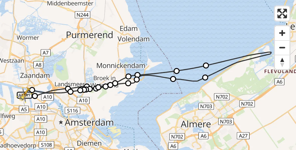Vluchtroute Traumahelikopter Amsterdam Heliport - Amsterdam Heliport, 19 december 2023, 07:30