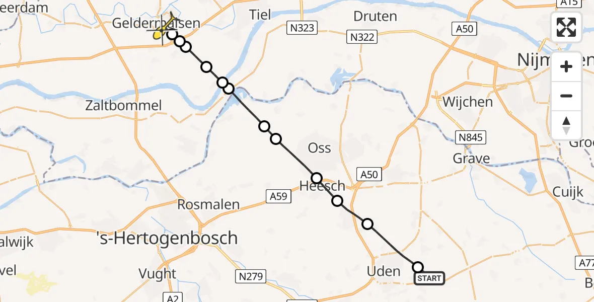 Routekaart van de vlucht: Lifeliner 3 naar Geldermalsen