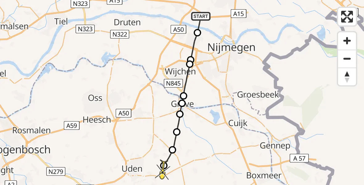 Routekaart van de vlucht: Lifeliner 3 naar Vliegbasis Volkel