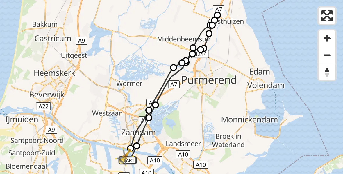 Vluchtroute Traumahelikopter Amsterdam Heliport - Amsterdam Heliport, 19 december 2023, 11:17
