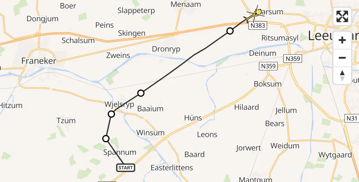 Routekaart van de vlucht: Ambulanceheli naar Marsum