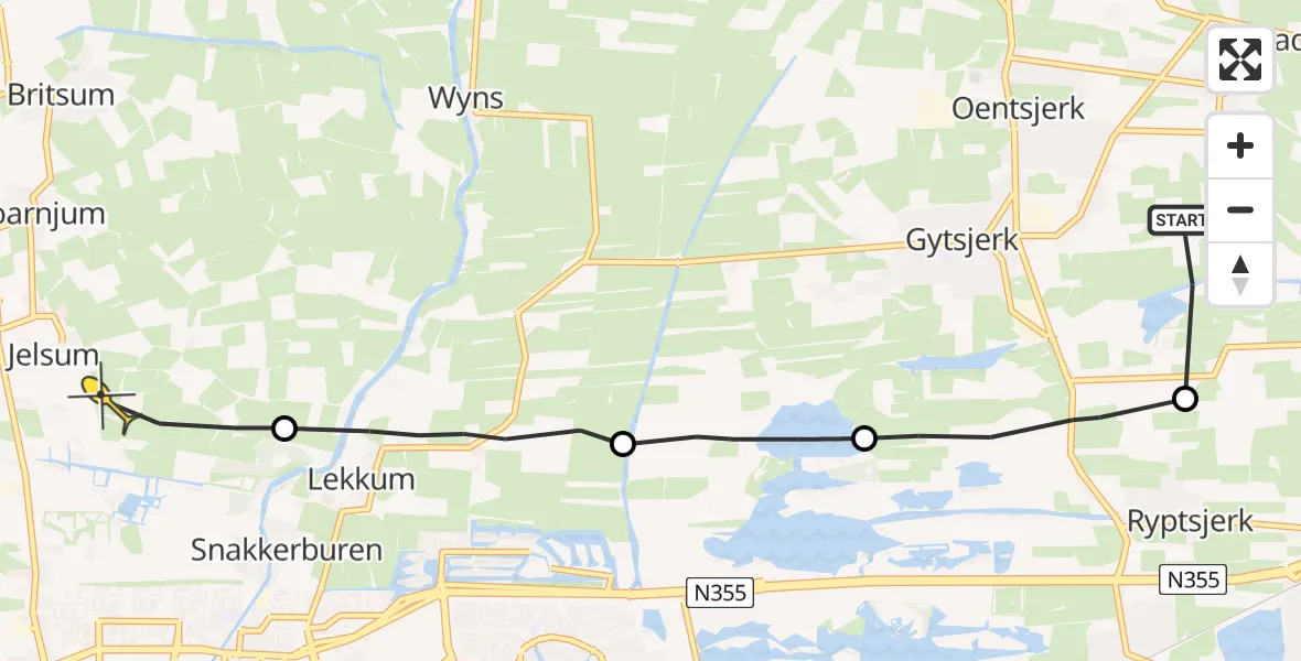 Routekaart van de vlucht: Ambulancehelikopter naar Jelsum