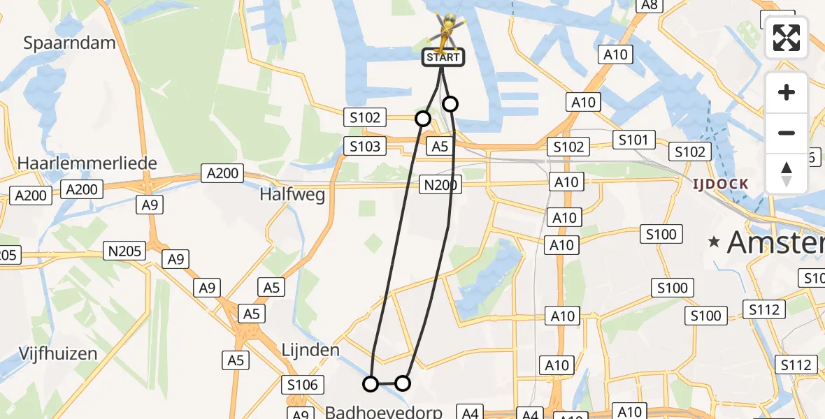 Vluchtroute Traumahelikopter Amsterdam Heliport - Amsterdam Heliport, 19 december 2023, 13:40