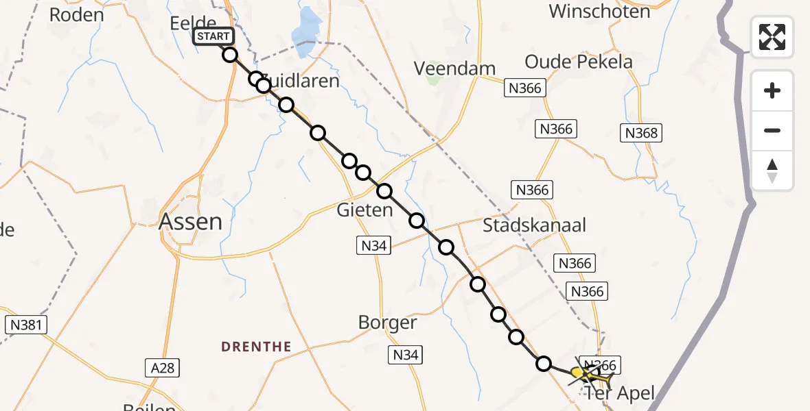 Routekaart van de vlucht: Lifeliner 4 naar Ter Apel