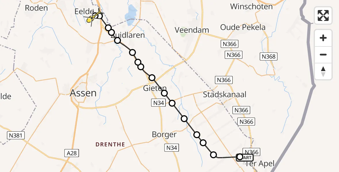 Routekaart van de vlucht: Lifeliner 4 naar Groningen Airport Eelde