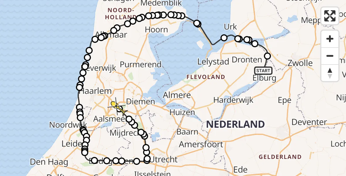 Routekaart van de vlucht: Politieheli naar Schiphol