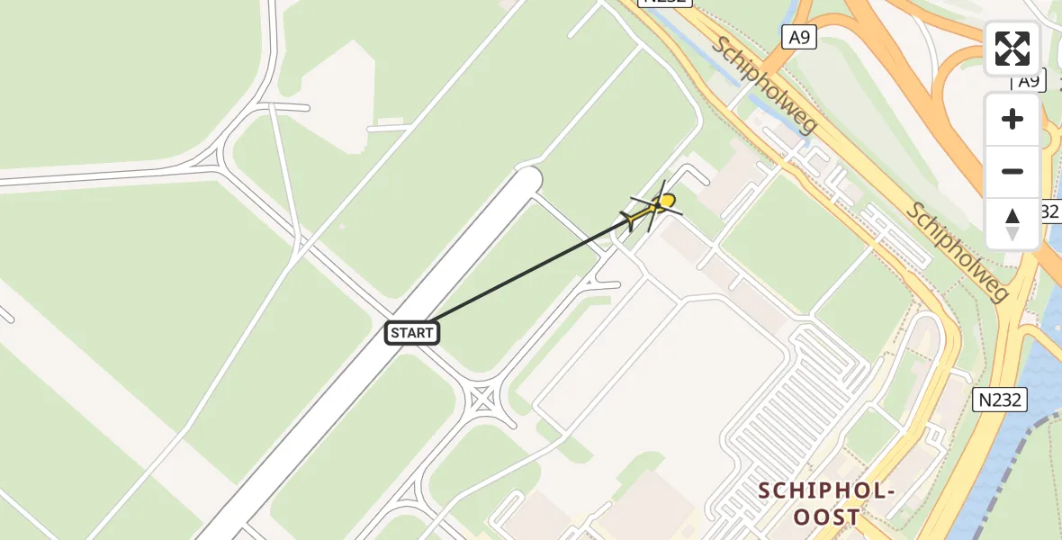 Routekaart van de vlucht: Politiehelikopter naar Schiphol