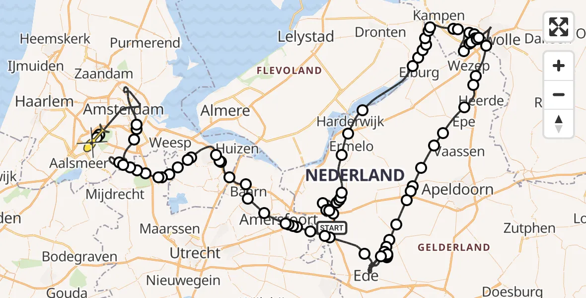 Routekaart van de vlucht: Politieheli naar Schiphol