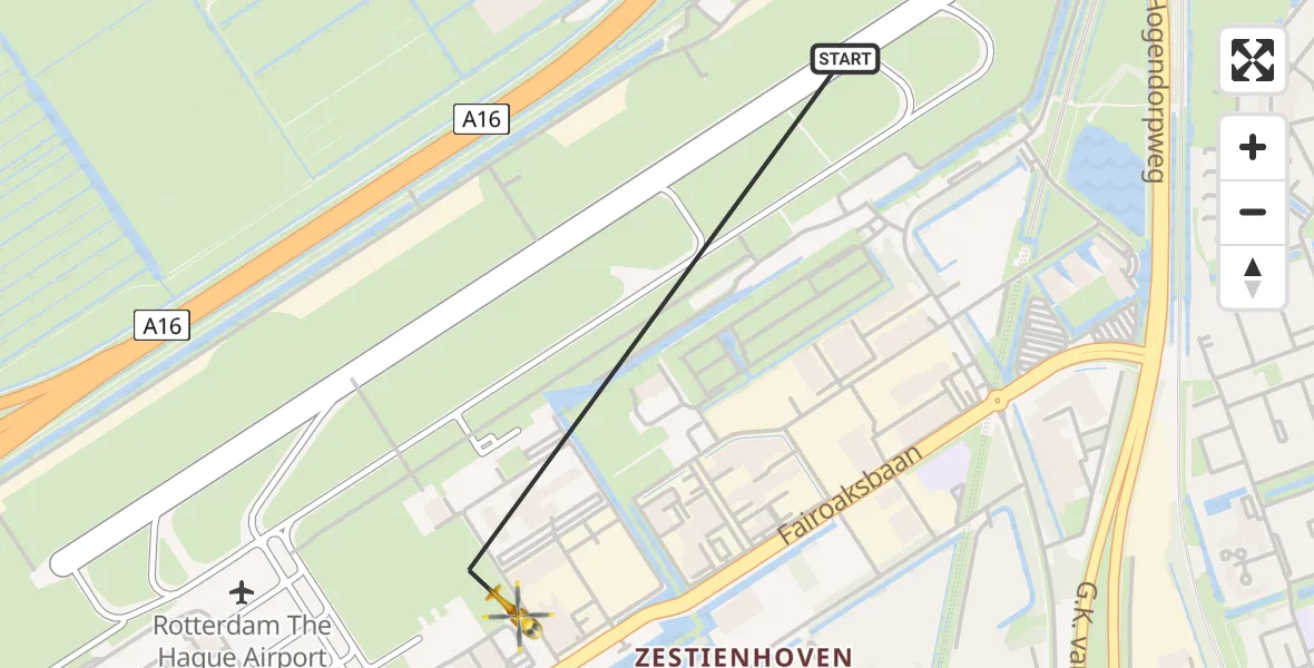 Vluchtroute Traumahelikopter Rotterdam The Hague Airport - Rotterdam The Hague Airport, 19 december 2023, 20:20