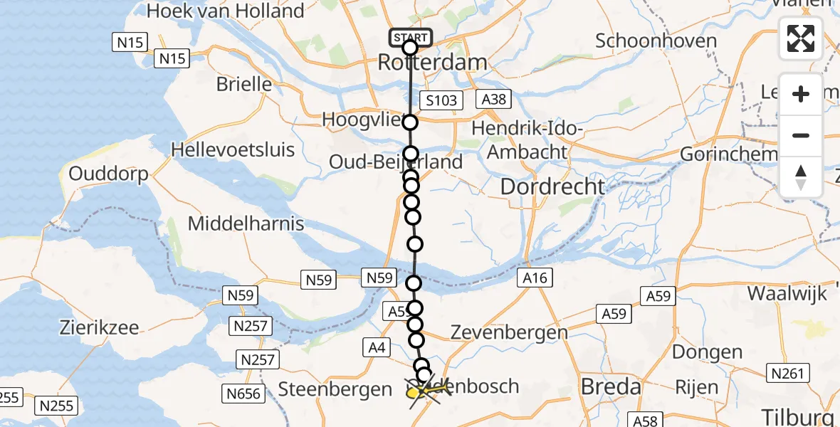 Routekaart van de vlucht: Lifeliner 2 naar Oud Gastel