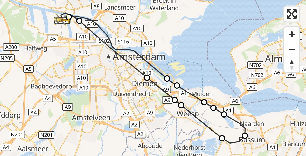 Vluchtroute Traumahelikopter Amsterdam Heliport - Amsterdam Heliport, 20 december 2023, 07:14