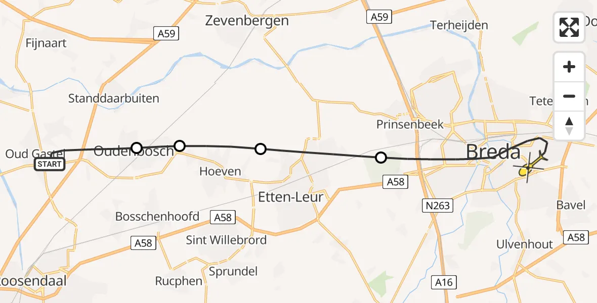 Routekaart van de vlucht: Lifeliner 2 naar Breda