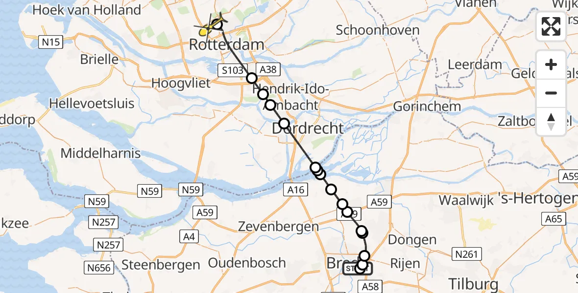 Routekaart van de vlucht: Lifeliner 2 naar Rotterdam The Hague Airport