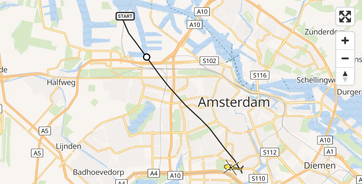 Routekaart van de vlucht: Lifeliner 1 naar Amsterdam