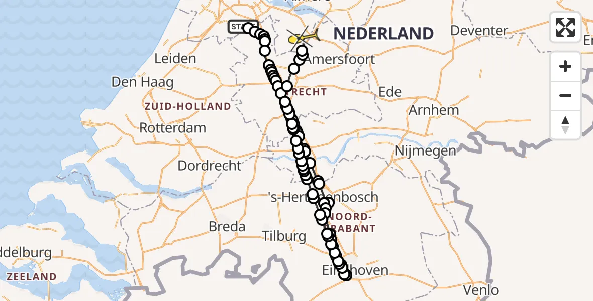 Routekaart van de vlucht: Politieheli naar Hilversum